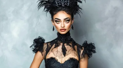 Portrait Of A Woman In Gothic Black Lace Attire
