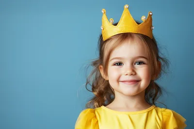 Little Girl Wearing A Golden Crown