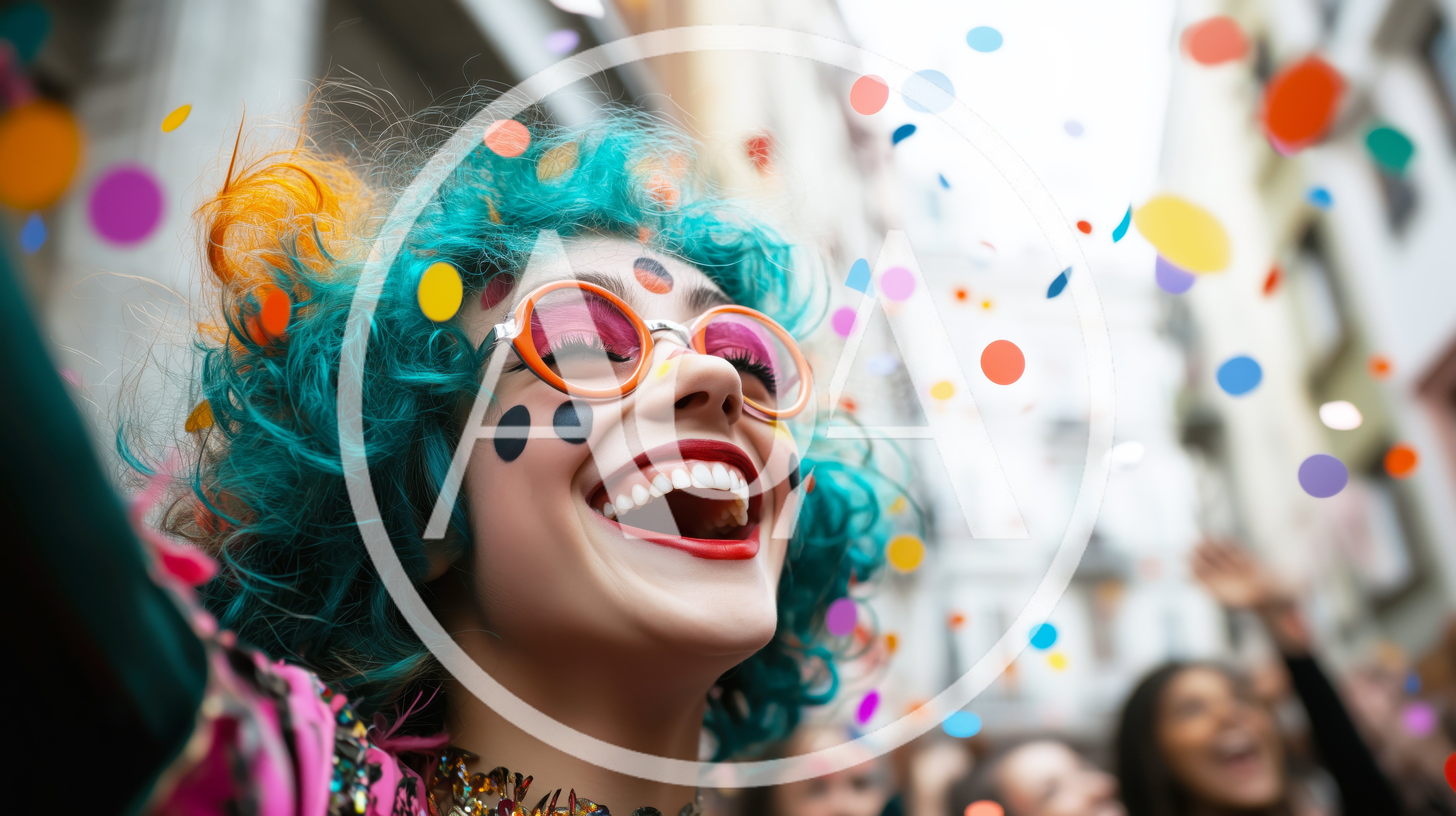 Joyful Woman With Teal Hair Celebrating At Carnival