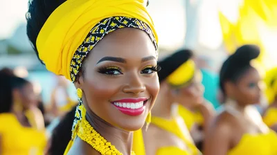 Portrait Of A Beautiful Woman In Traditional Yellow Attire