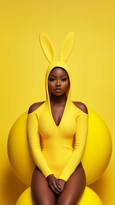 Portrait of a Woman Wearing Yellow Bunny Ears