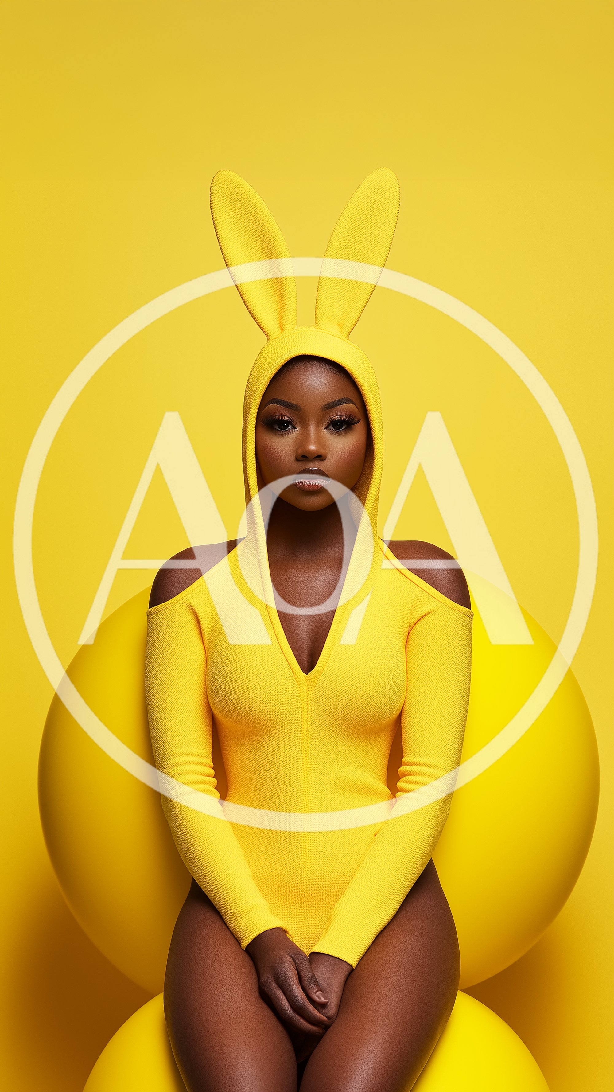 Portrait of a Woman Wearing Yellow Bunny Ears