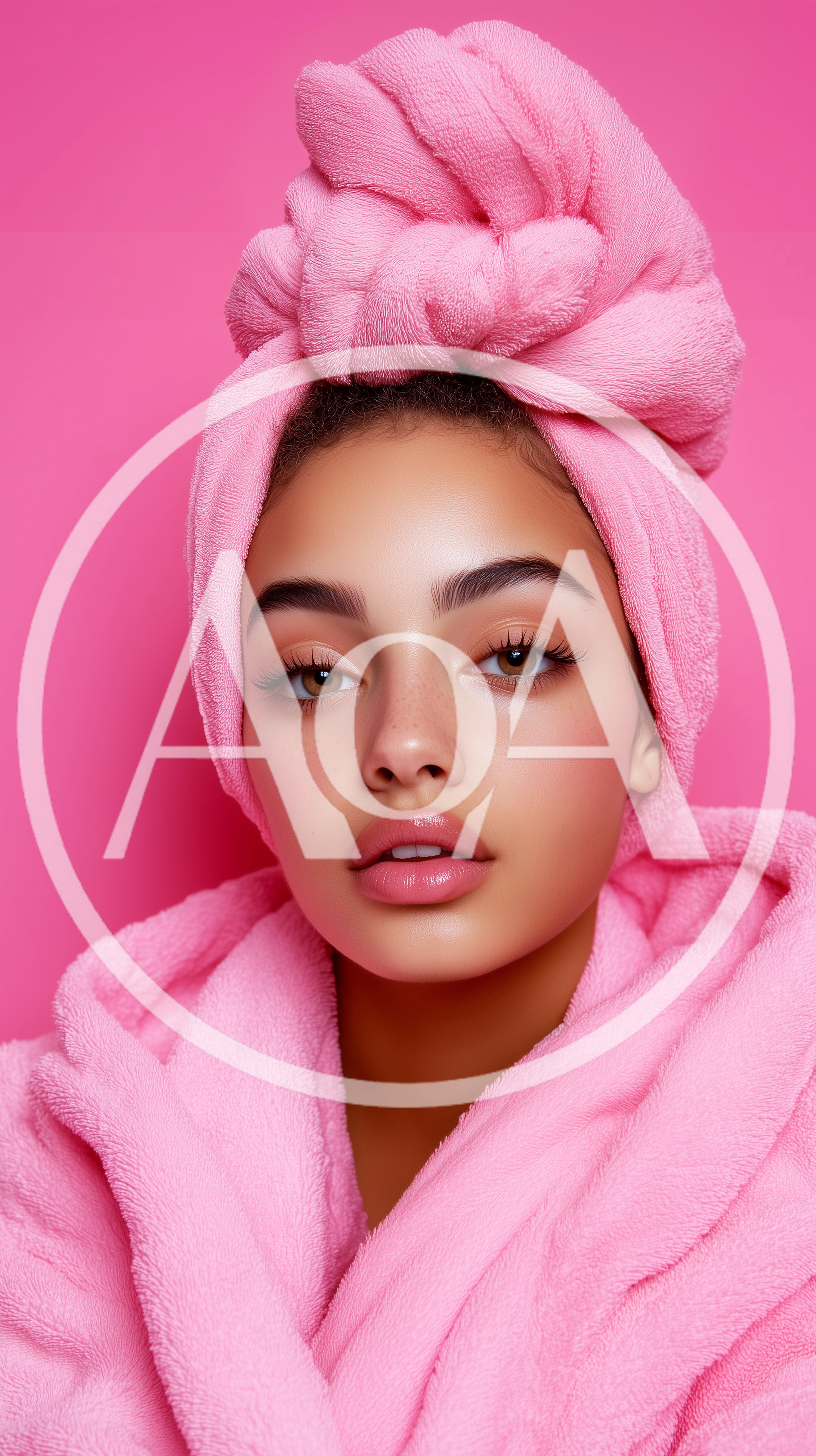 Portrait Of A Beautiful Woman In A Pink Bathrobe
