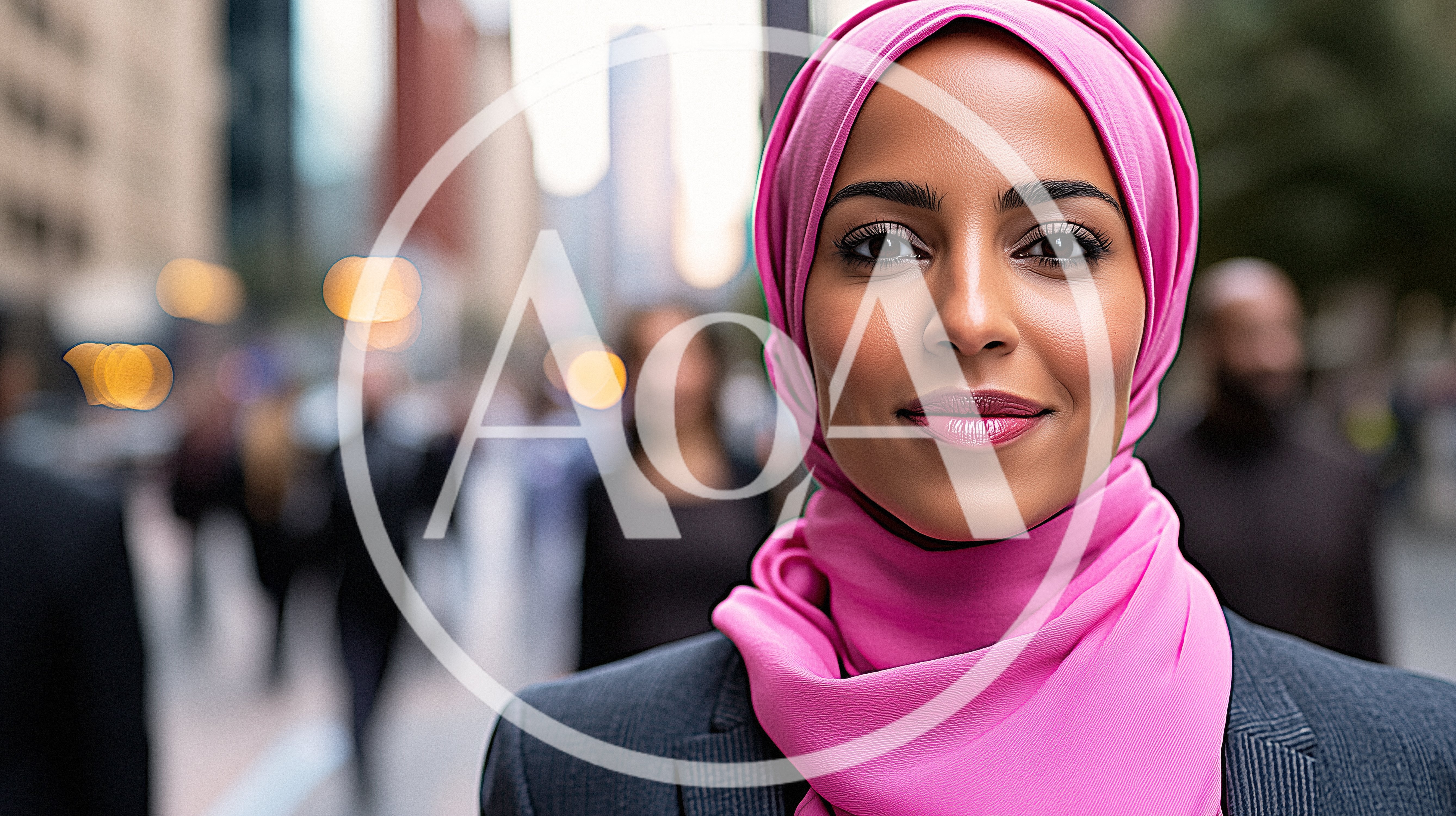 Professional Woman Wearing Pink Hijab In City Street