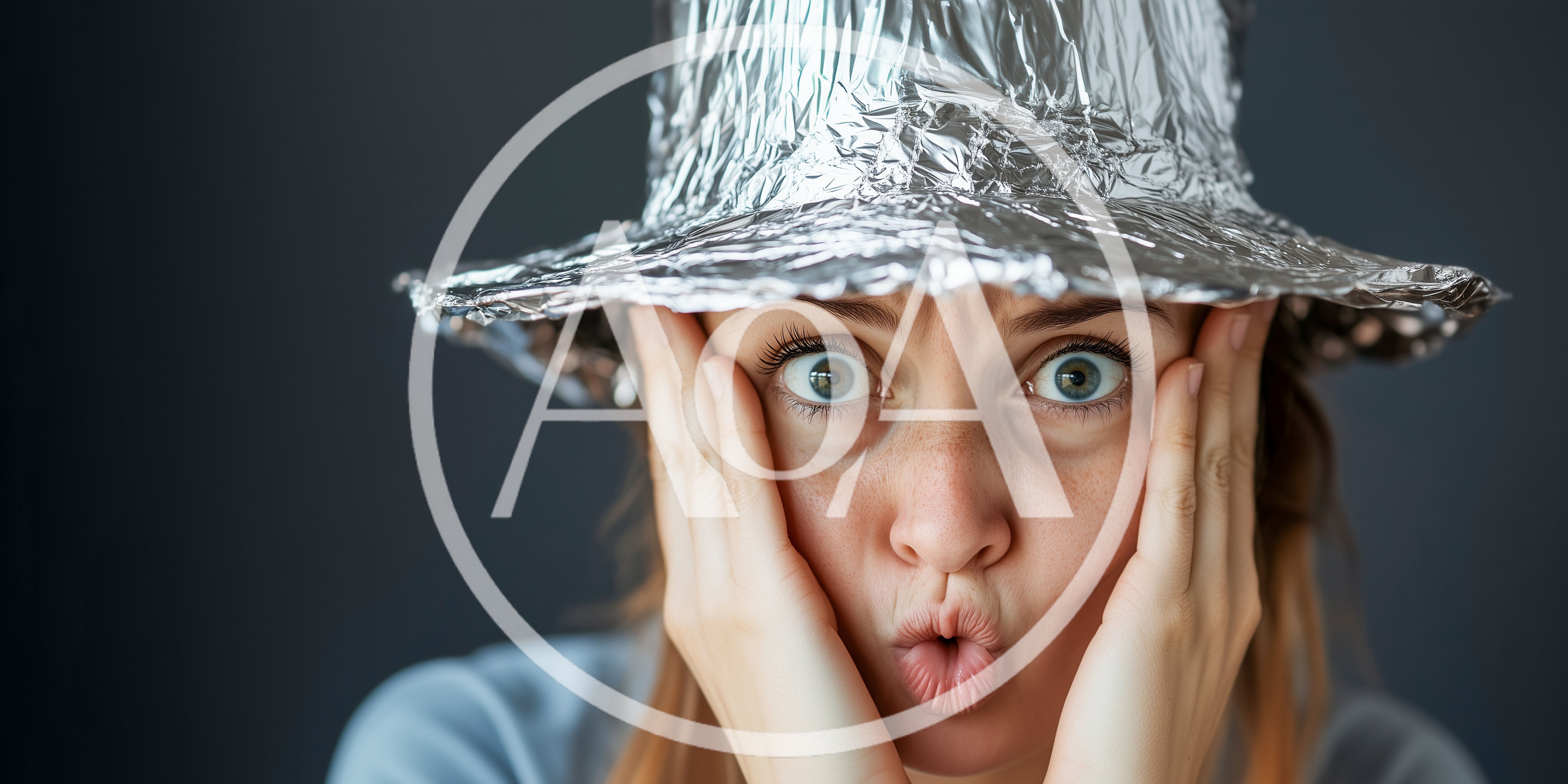 Surprised Woman Wearing A Homemade Aluminum Foil Hat
