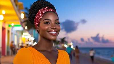 Portrait of a Smiling Woman in Tropical Setting
