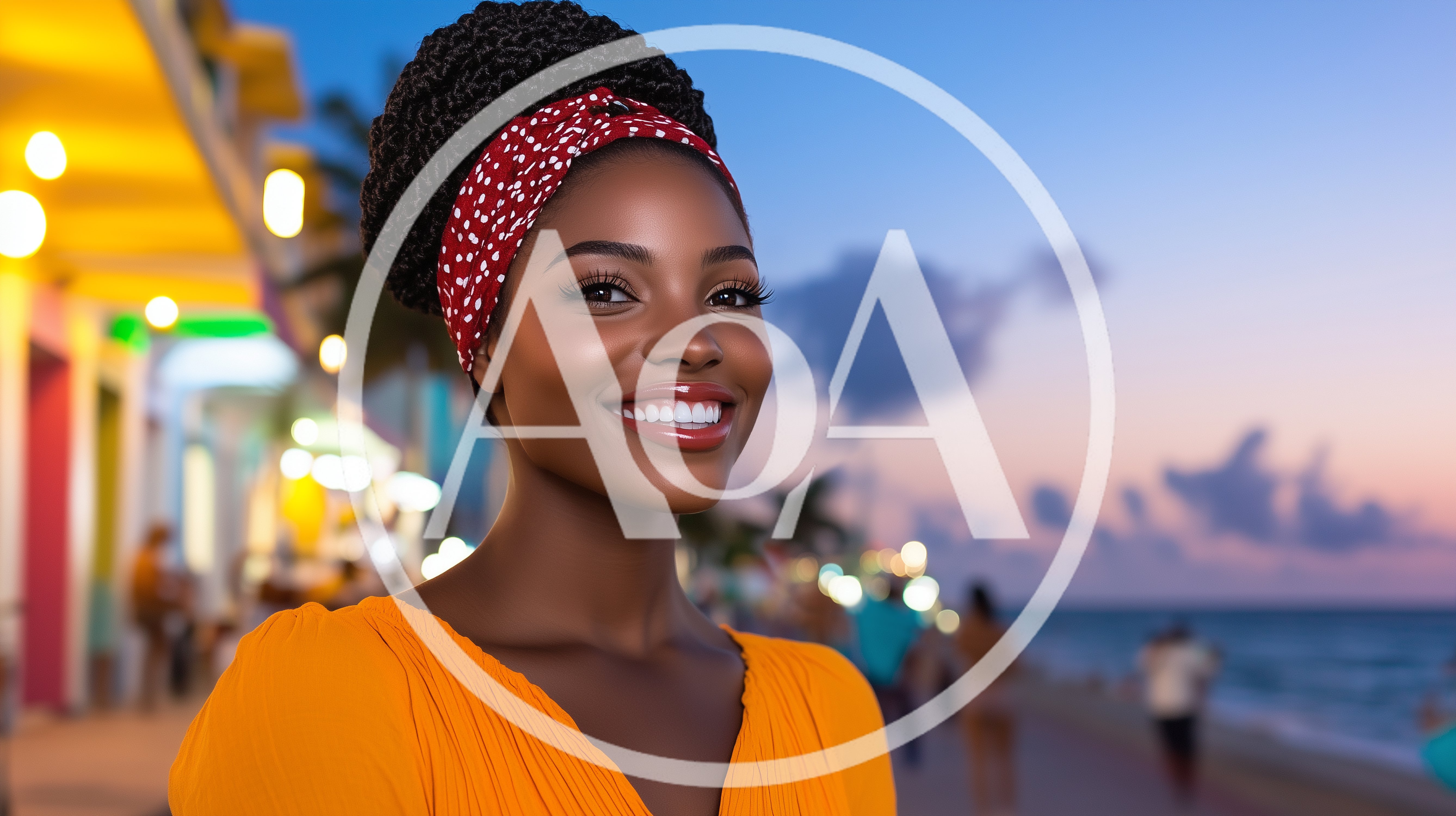 Portrait of a Smiling Woman in Tropical Setting