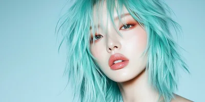 Portrait Of A Young Woman With Vibrant Teal Hair