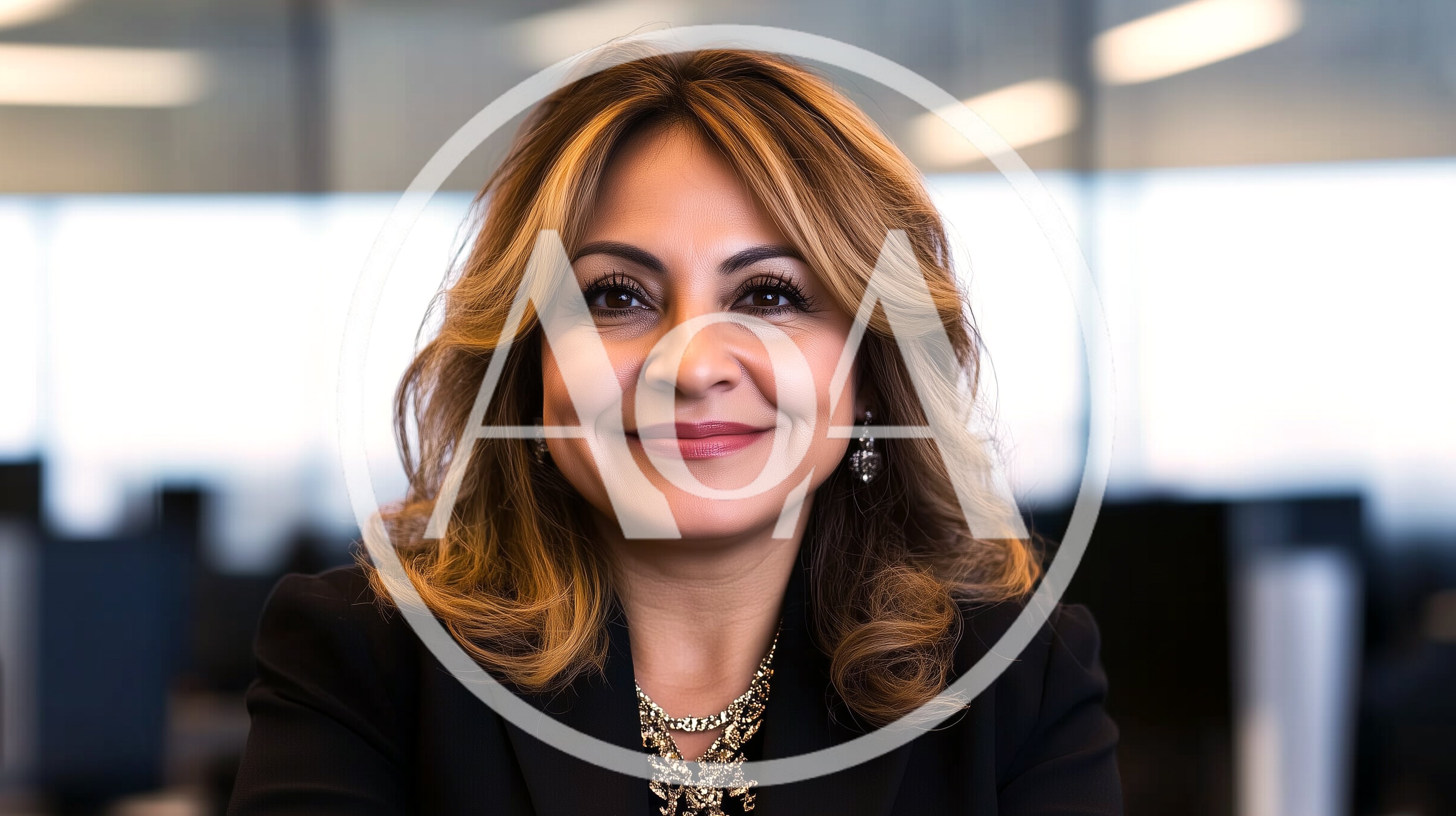 Professional Businesswoman Smiling In A Modern Office Setting