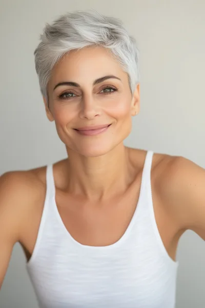 Portrait Of A Smiling Mature Woman With Short Hair