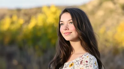 Portrait Of A Young Woman With Long Brown Hair