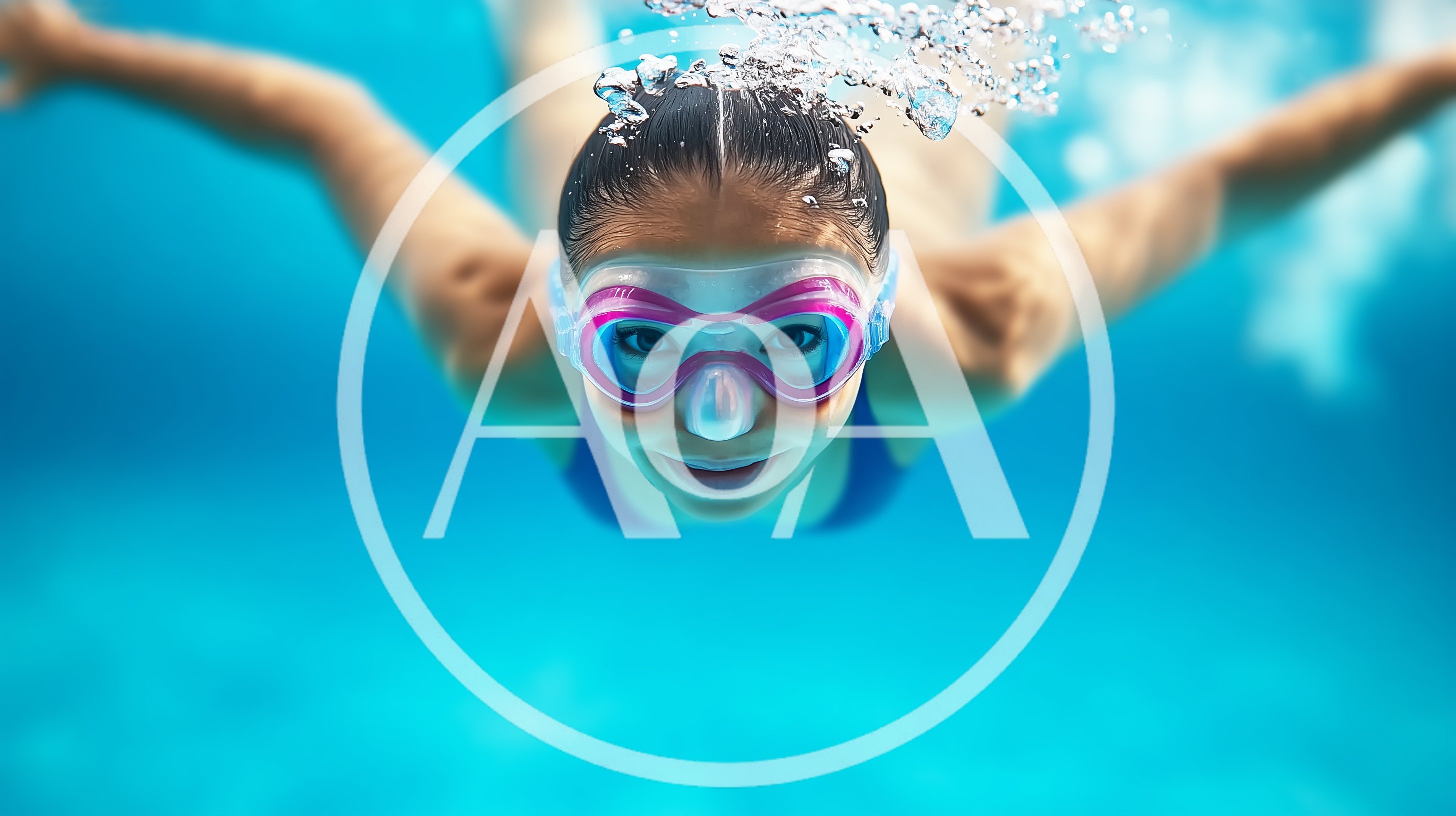 Young Girl Swimming Underwater With Goggles