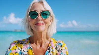Senior Woman Smiling On A Tropical Beach