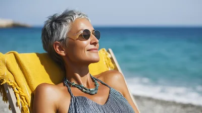 Mature Woman Relaxing on Beach Chair