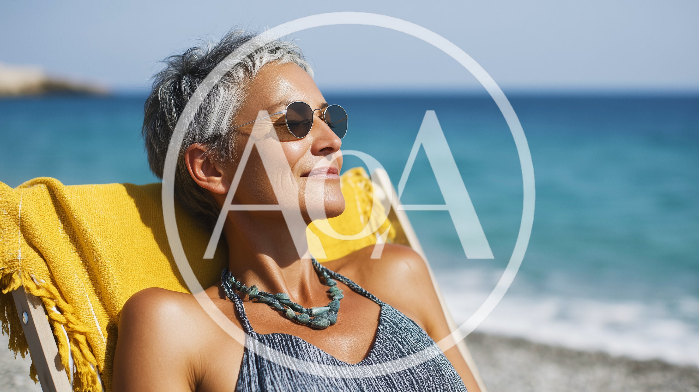 Mature Woman Relaxing on Beach Chair