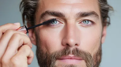 Man Applying Mascara to Eyelashes