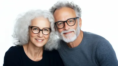 Portrait Of A Happy Senior Couple Wearing Glasses