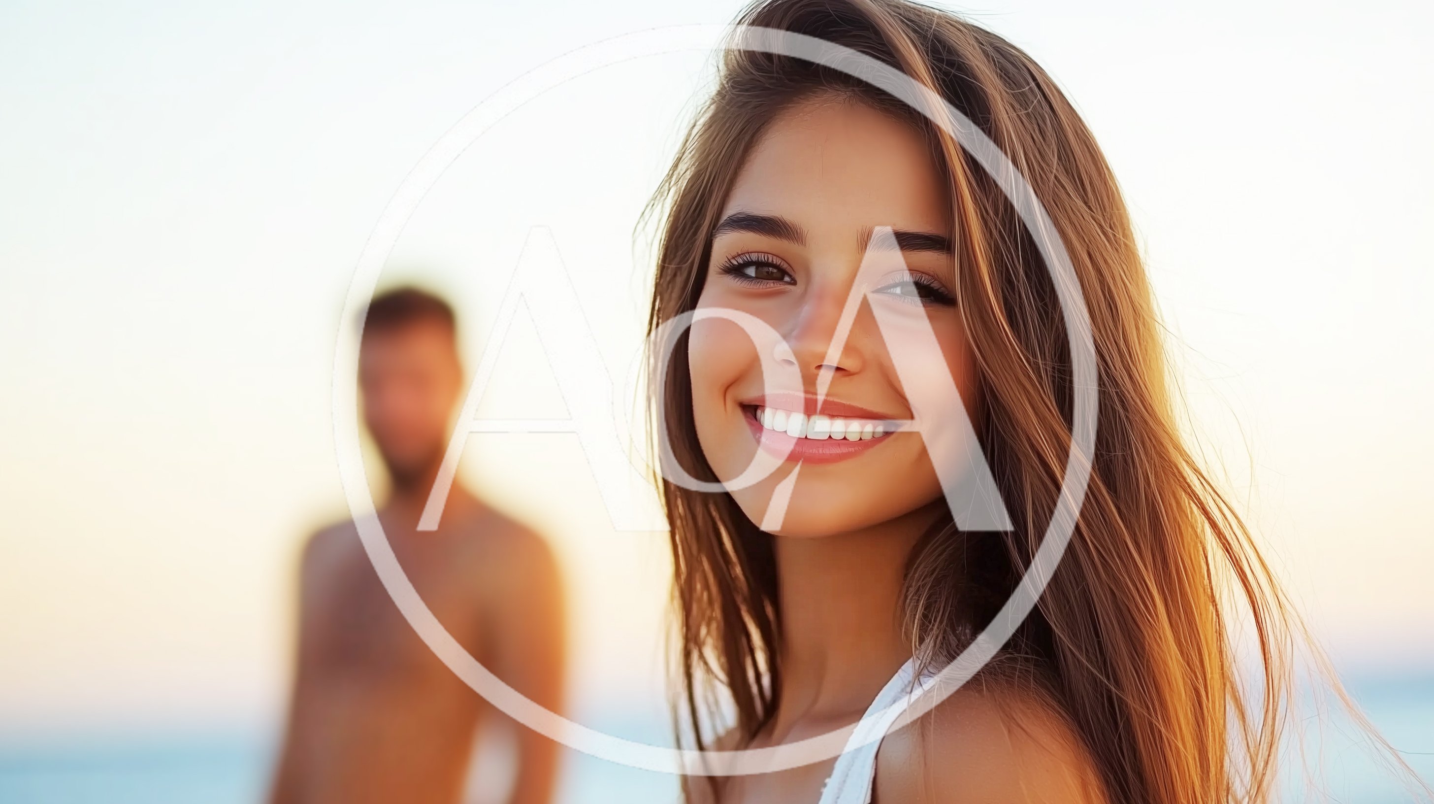 Smiling Young Woman With Blurred Man In Background