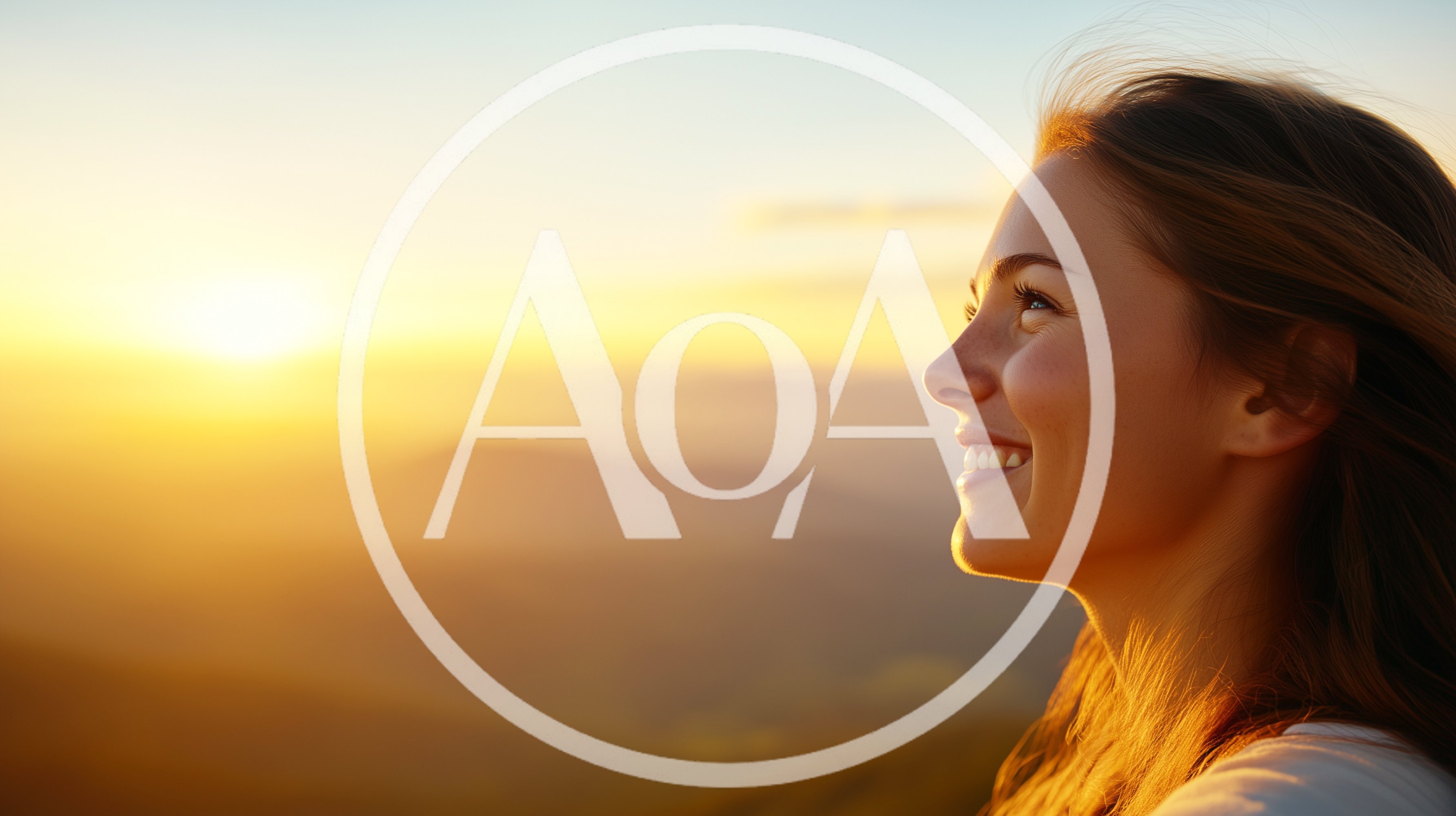 Young Woman Smiling At Sunset Over Mountain Landscape