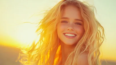 Portrait Of A Smiling Young Woman With Blonde Hair