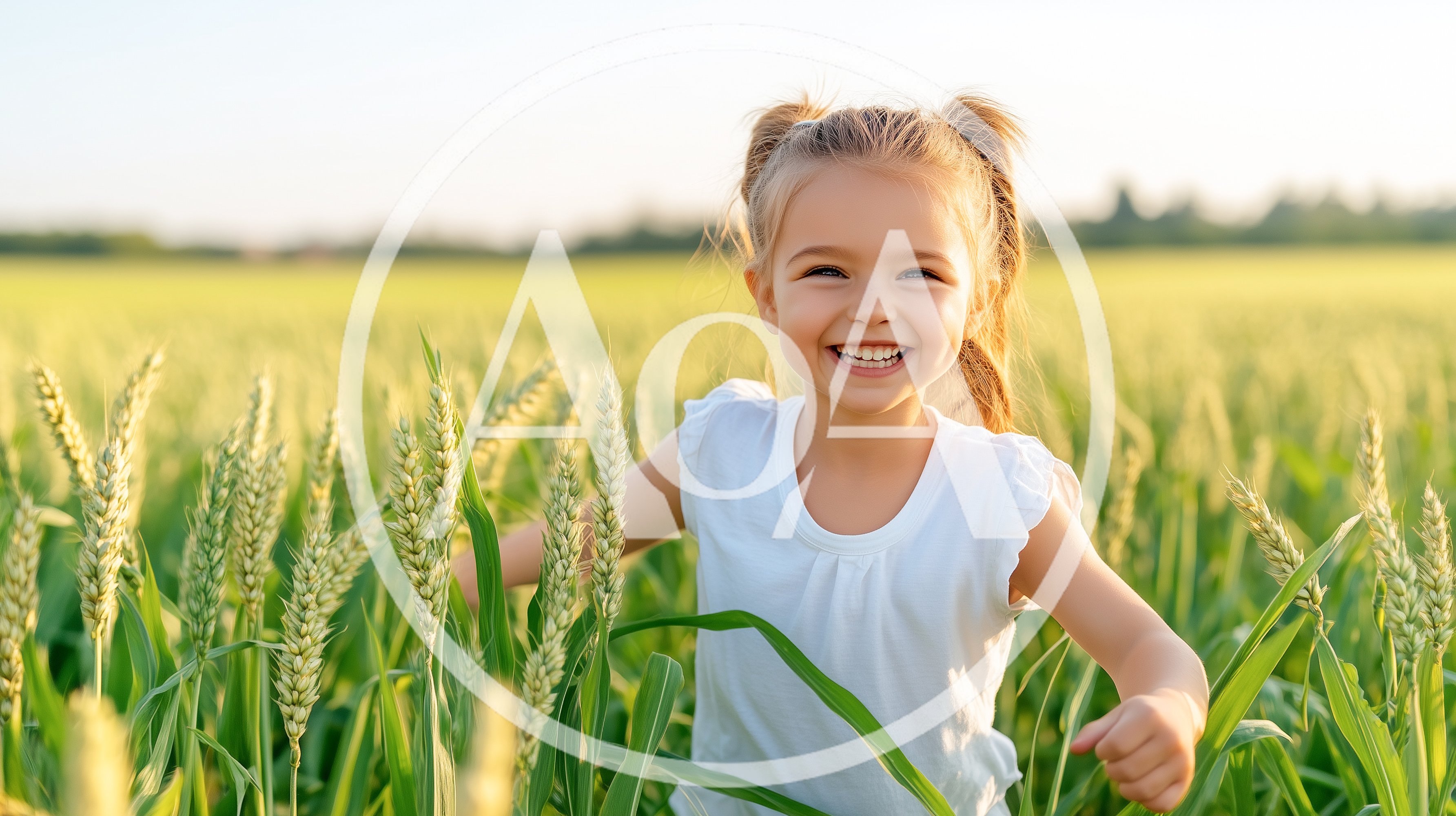 Happy Little Girl Running Through A Wheat Field