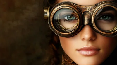 Portrait Of A Young Woman Wearing Steampunk Goggles