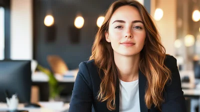 Professional Young Woman Smiling In Modern Office Setting