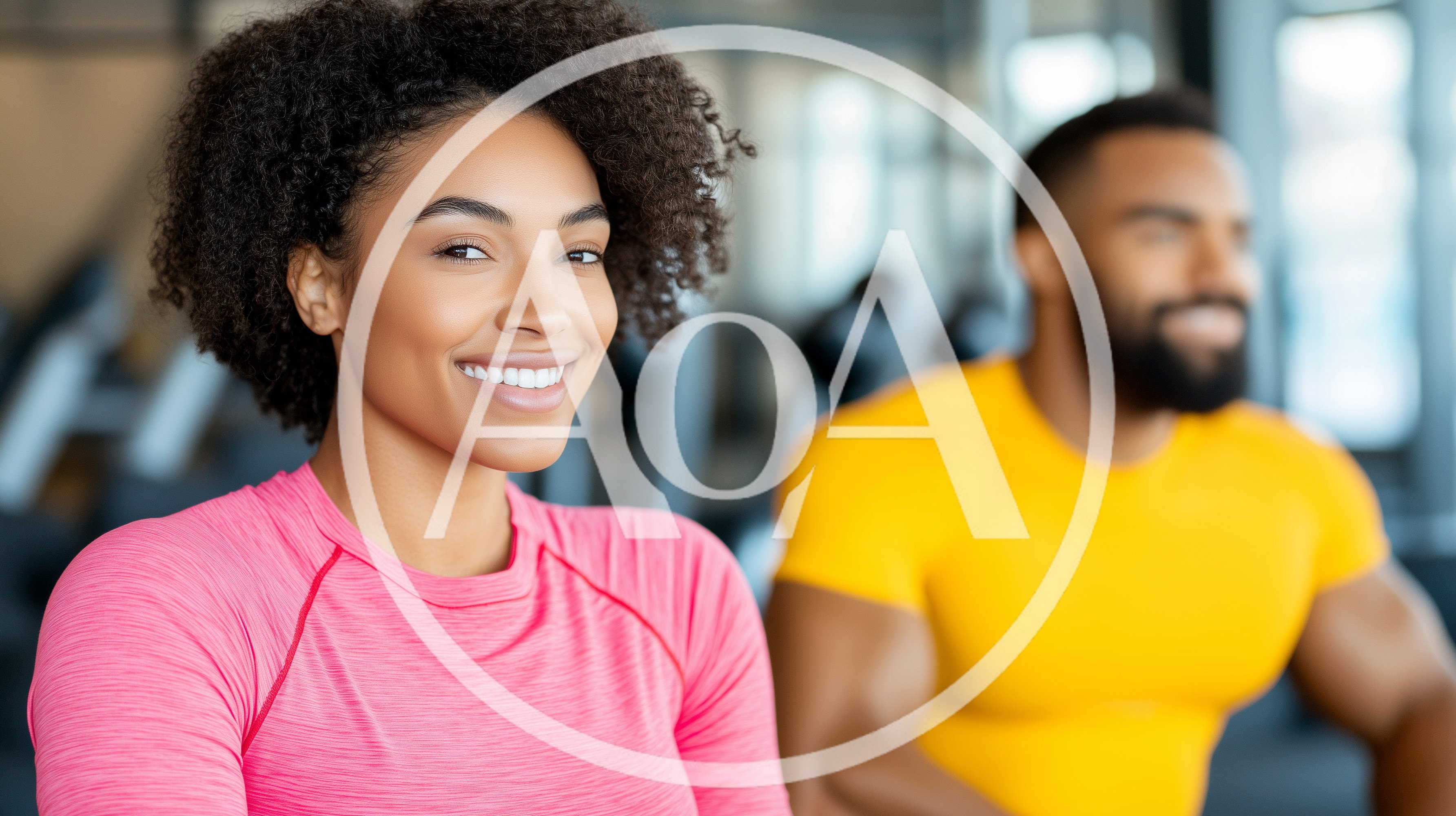 Smiling Woman Exercising With Personal Trainer In Gym