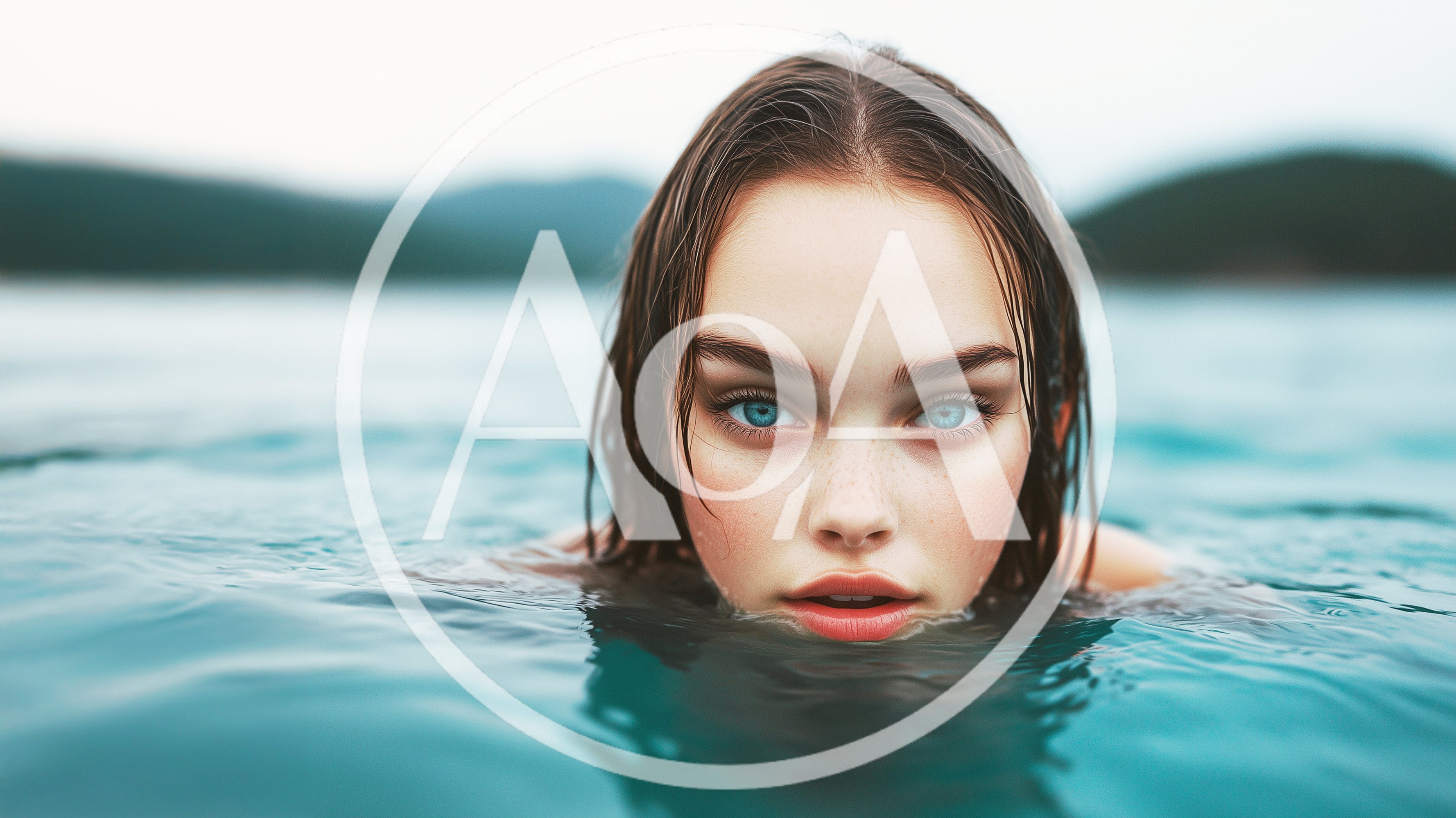 Young Woman With Blue Eyes Swimming In Calm Water