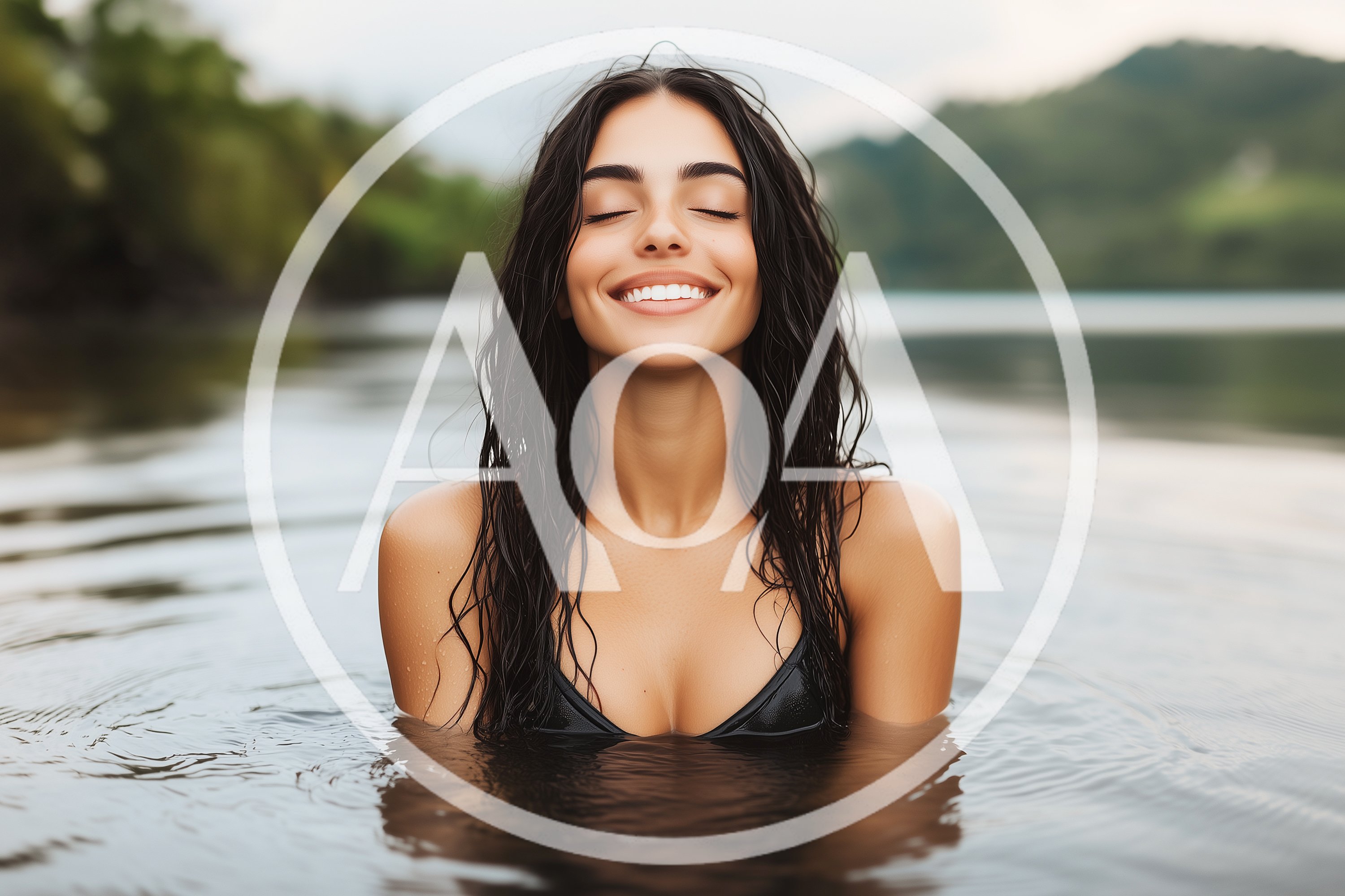 Young Woman Smiling With Eyes Closed In Tropical Water
