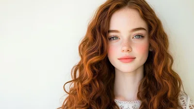 Portrait Of A Young Woman With Red Curly Hair