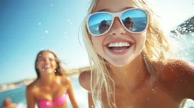 Young Women Having Fun At The Beach