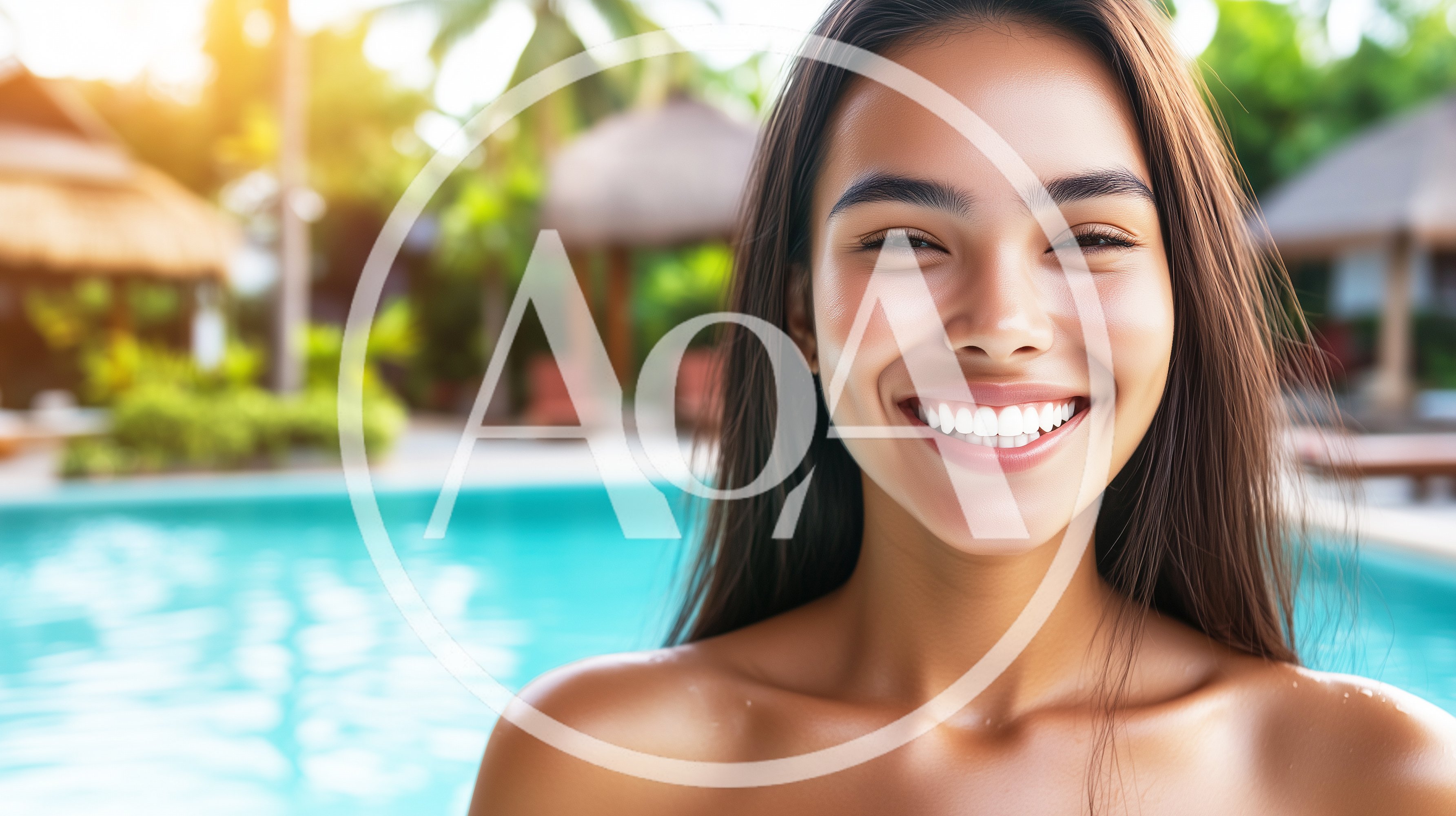 Smiling Young Woman Relaxing By A Tropical Resort Pool