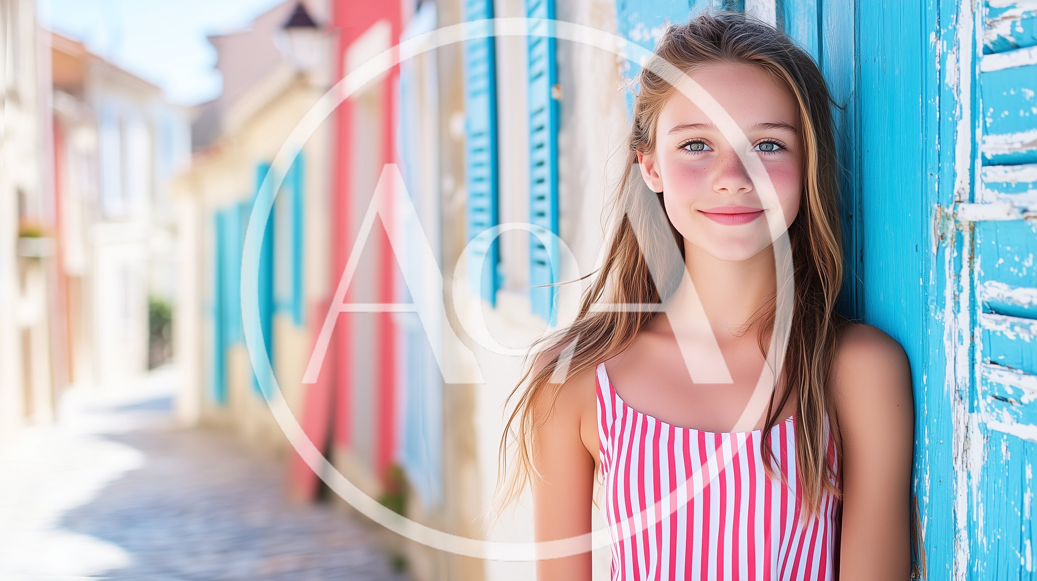 Portrait Of A Young Girl Leaning Against A Blue Wall