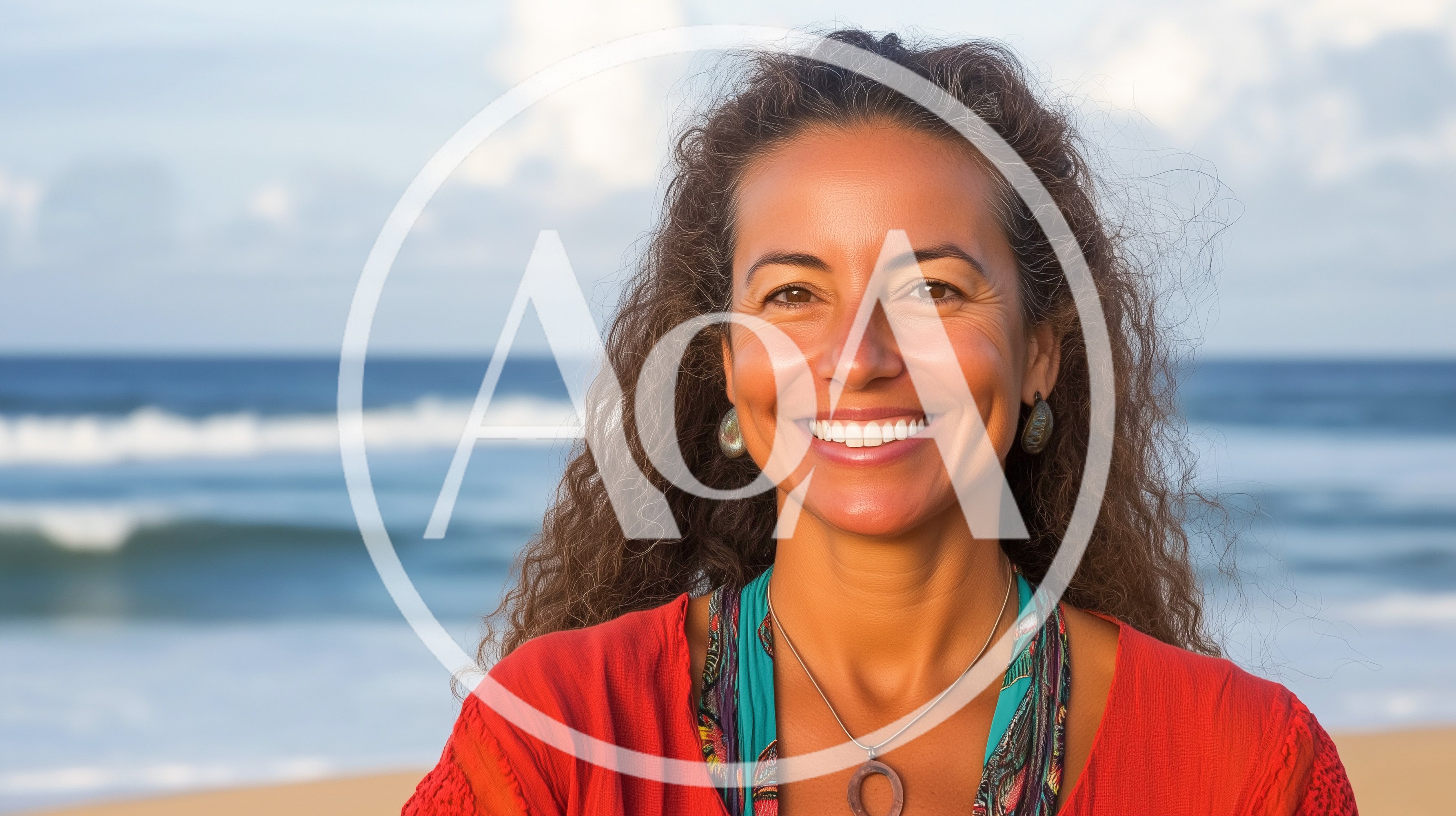 Smiling Mature Woman Standing On A Tropical Beach