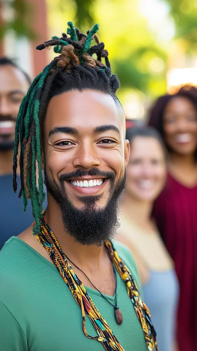 Portrait Of A Smiling Man With Dreadlocks