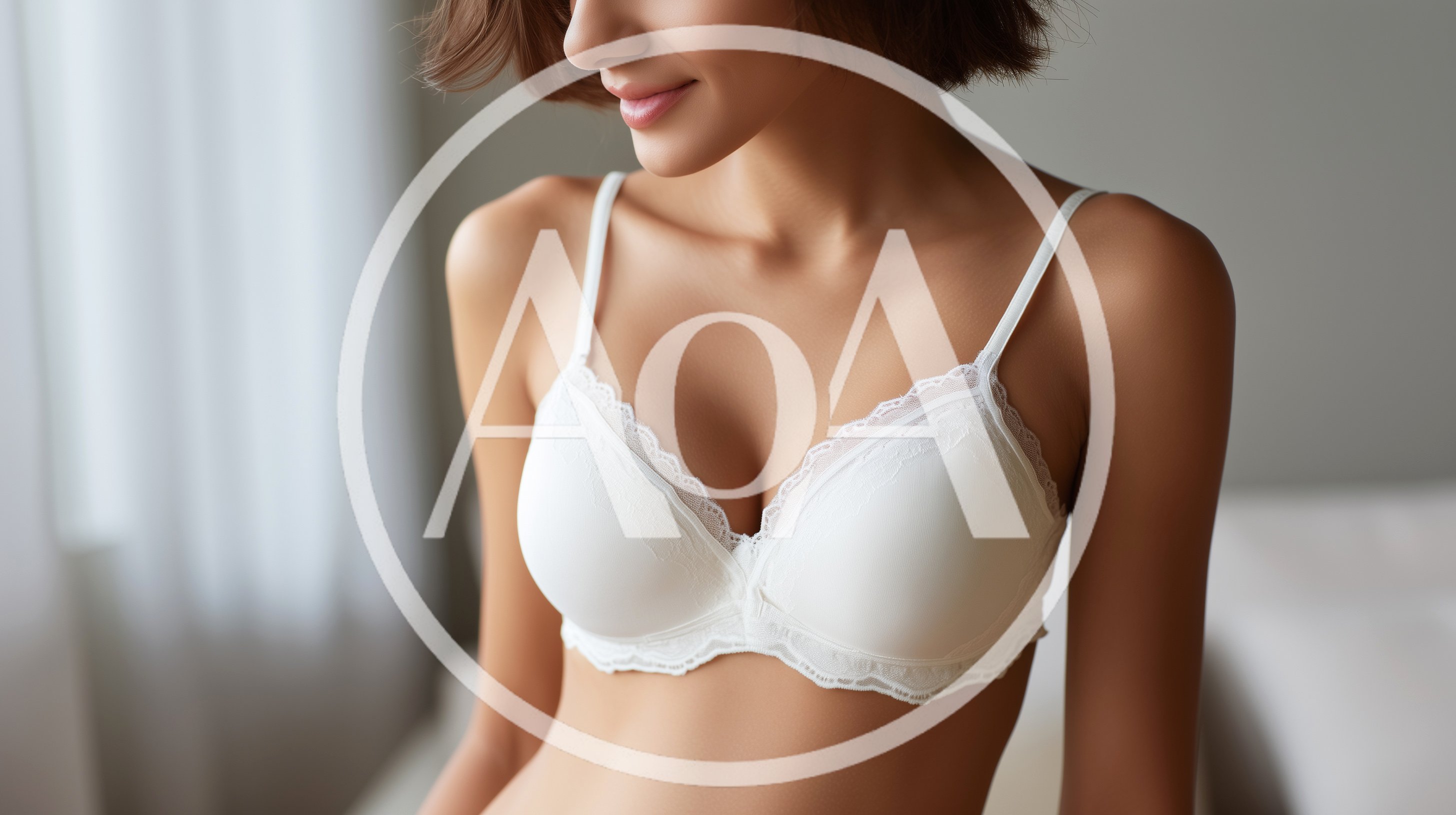 Young Woman Wearing White Lace Bra