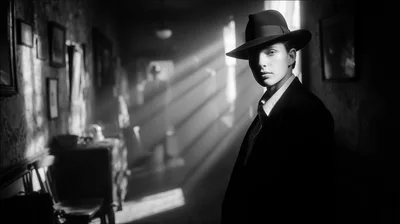 Noir Detective Standing In A Dimly Lit Hallway