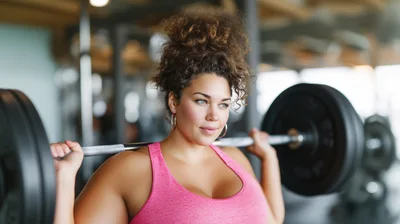 Plus Size Woman Performing Barbell Back Squats In Gym