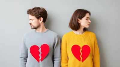 Couple Standing Back to Back with Broken Hearts