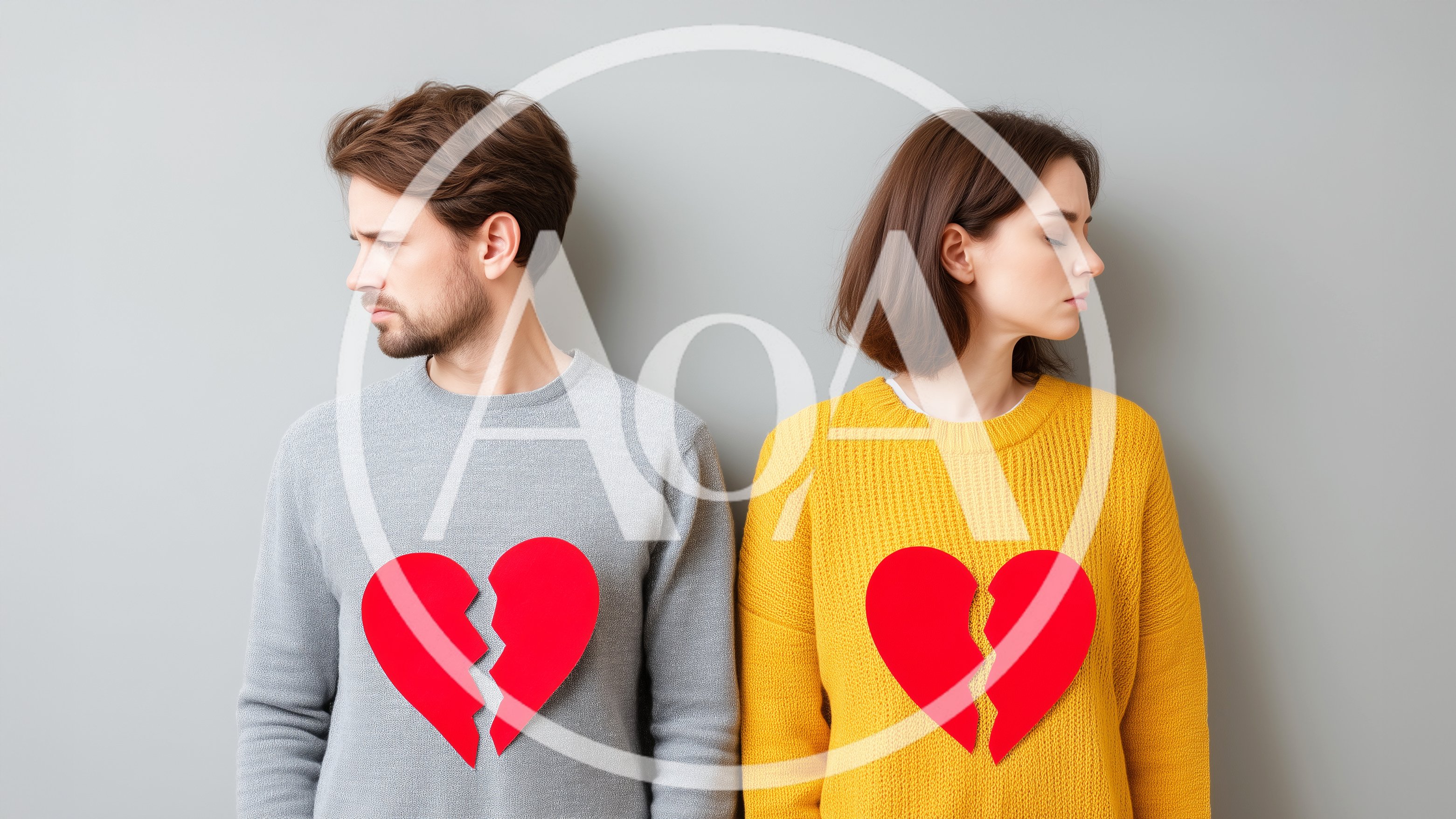 Couple Standing Back to Back with Broken Hearts