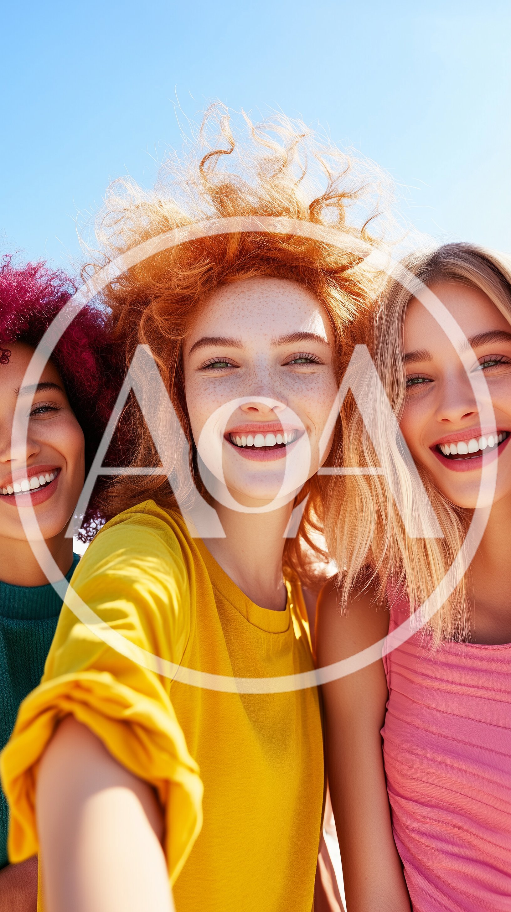Three Diverse Young Women Taking A Selfie Outdoors