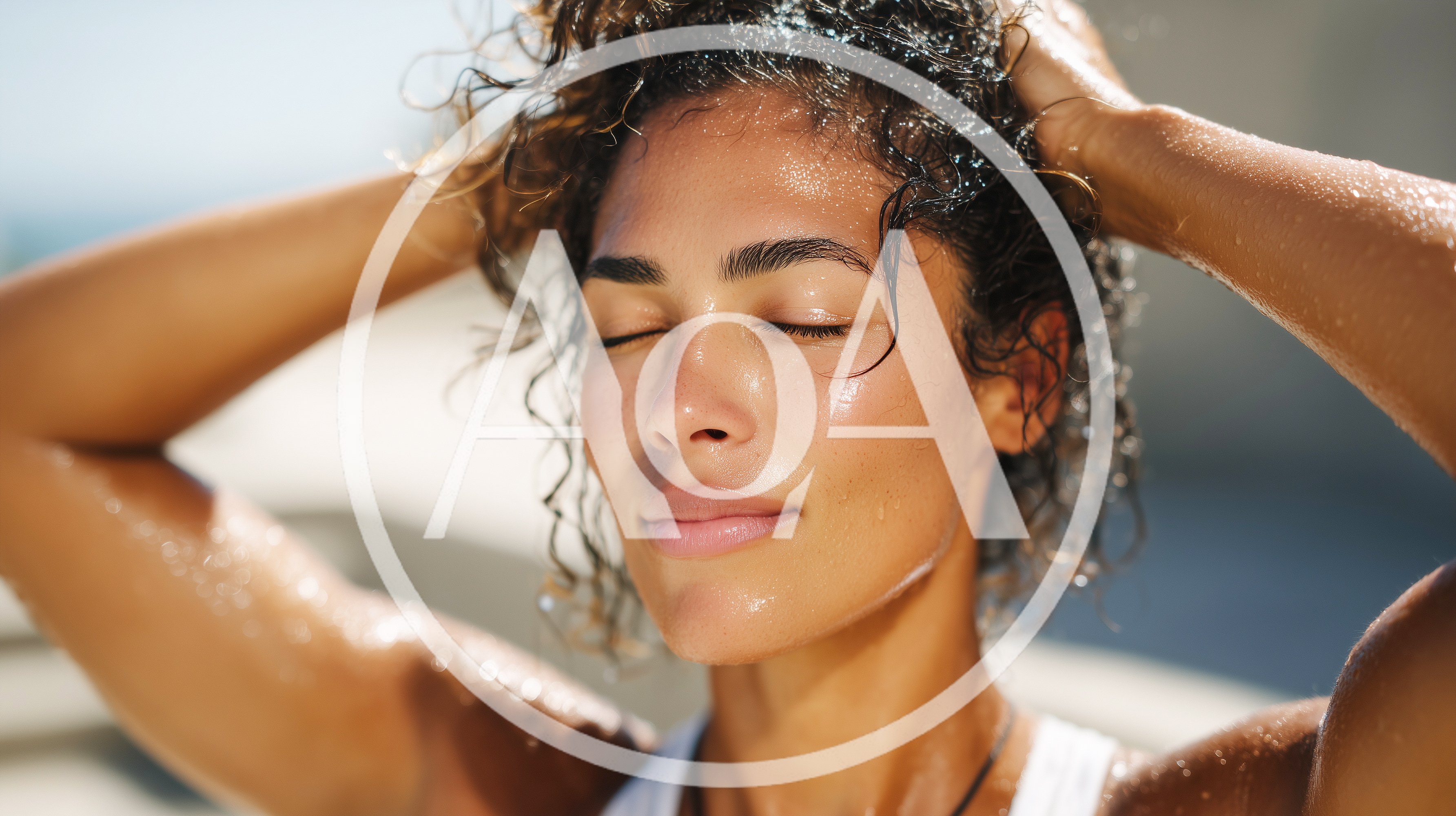Woman With Wet Curly Hair Refreshing Outdoors