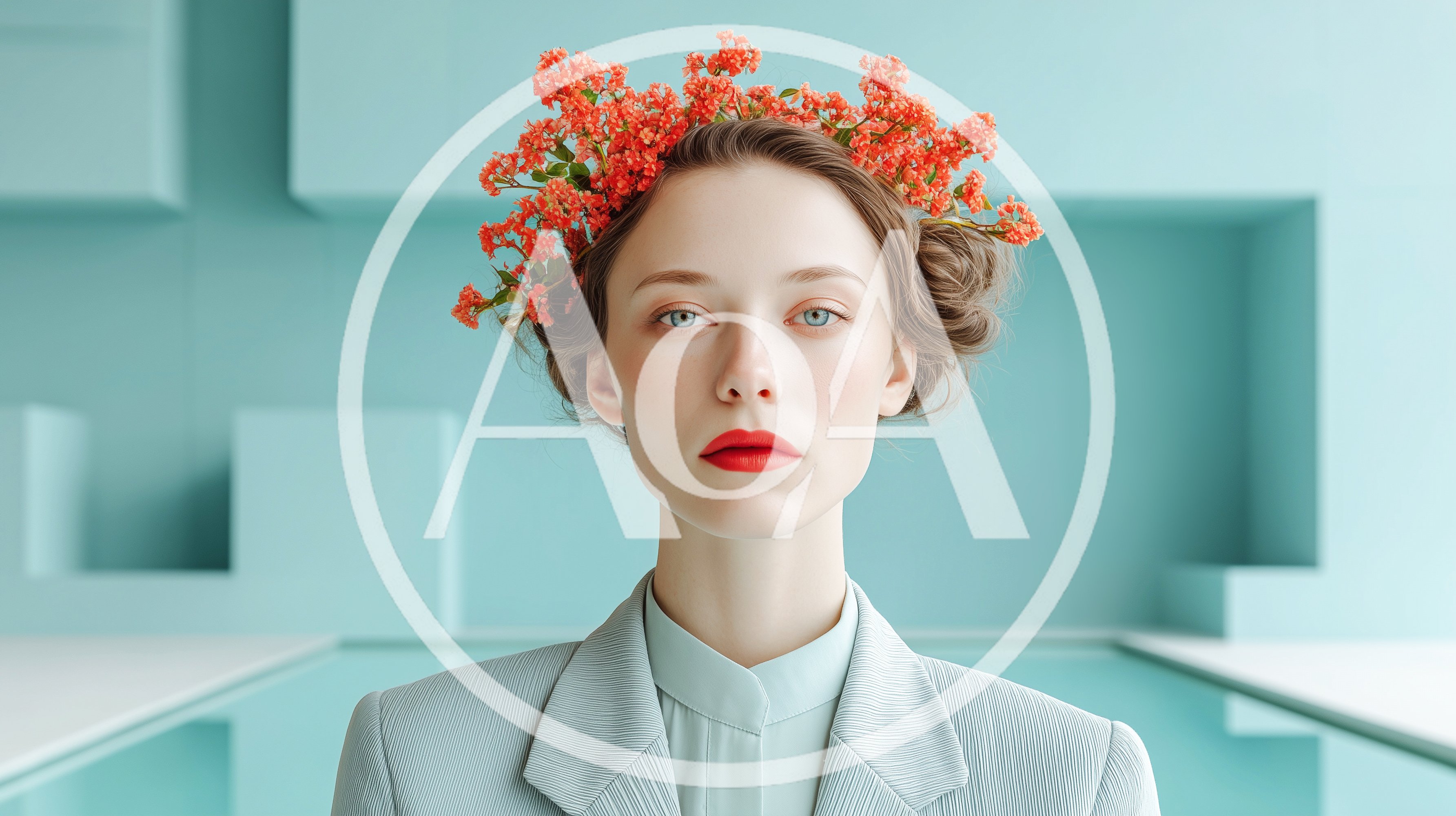 Portrait Of A Woman With Red Flowers In Hair