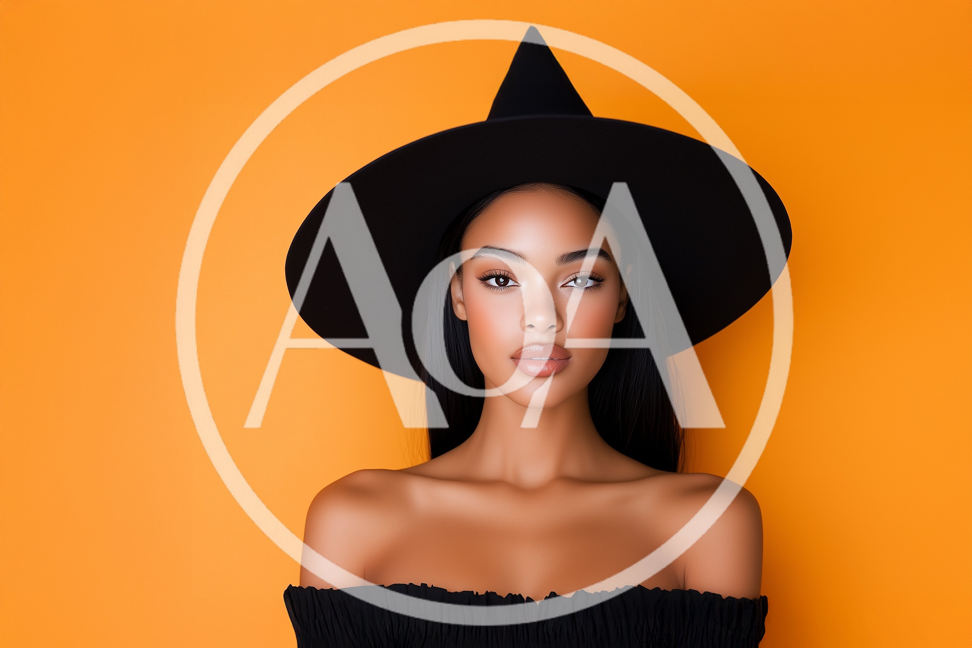 Portrait Of A Beautiful Woman Wearing A Witch Hat