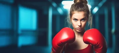 Young Female Boxer In Red Gloves