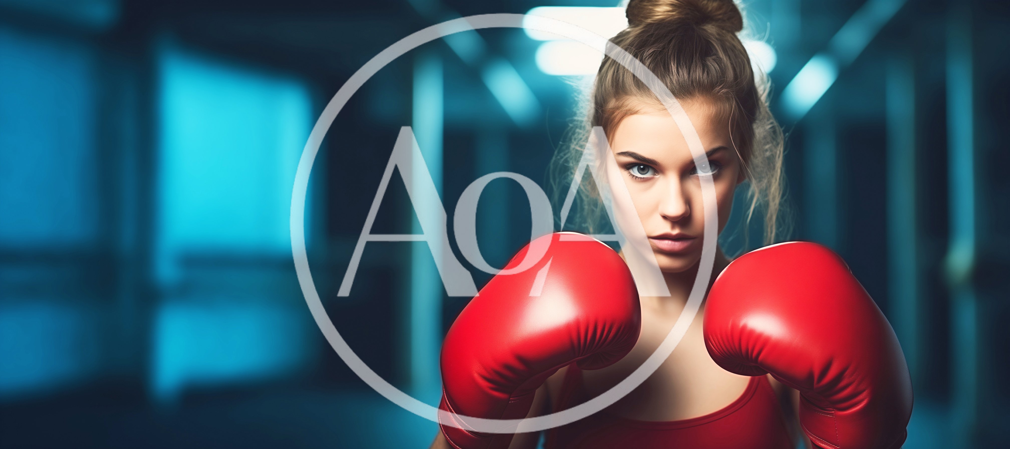 Young Female Boxer In Red Gloves