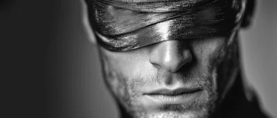 Close Up Portrait Of A Man Wearing A Blindfold