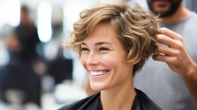 Professional Hair Stylist Styling Woman Hair In Salon
