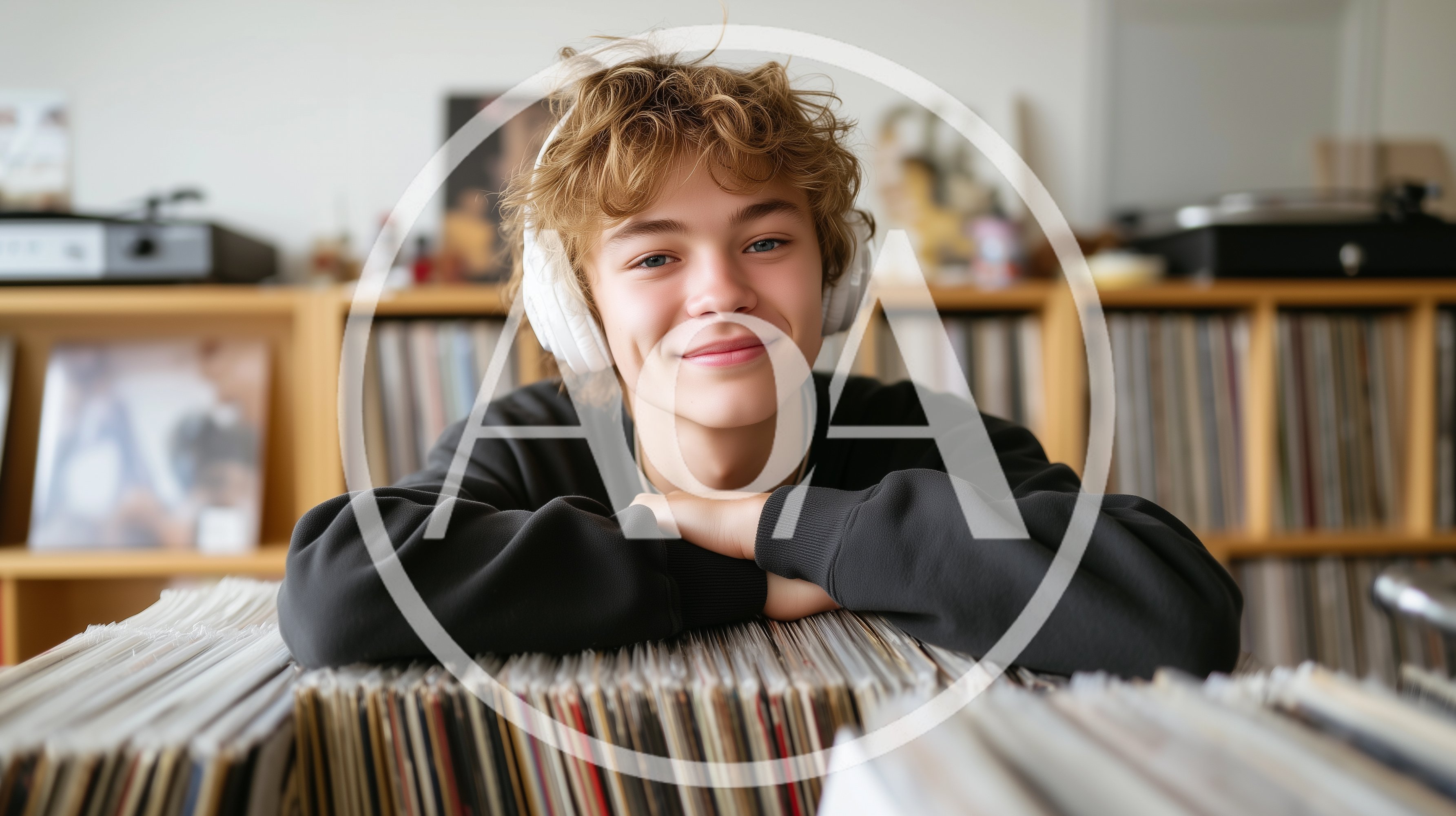Young Man Listening To Music In A Record Store